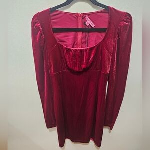 Betsy Johnson Red Crushed Velvet Mini Babydoll Holiday Christmas Dress Medium